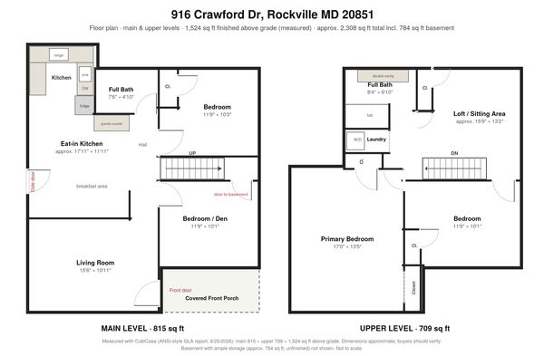 Floor plan, main and upper levels
